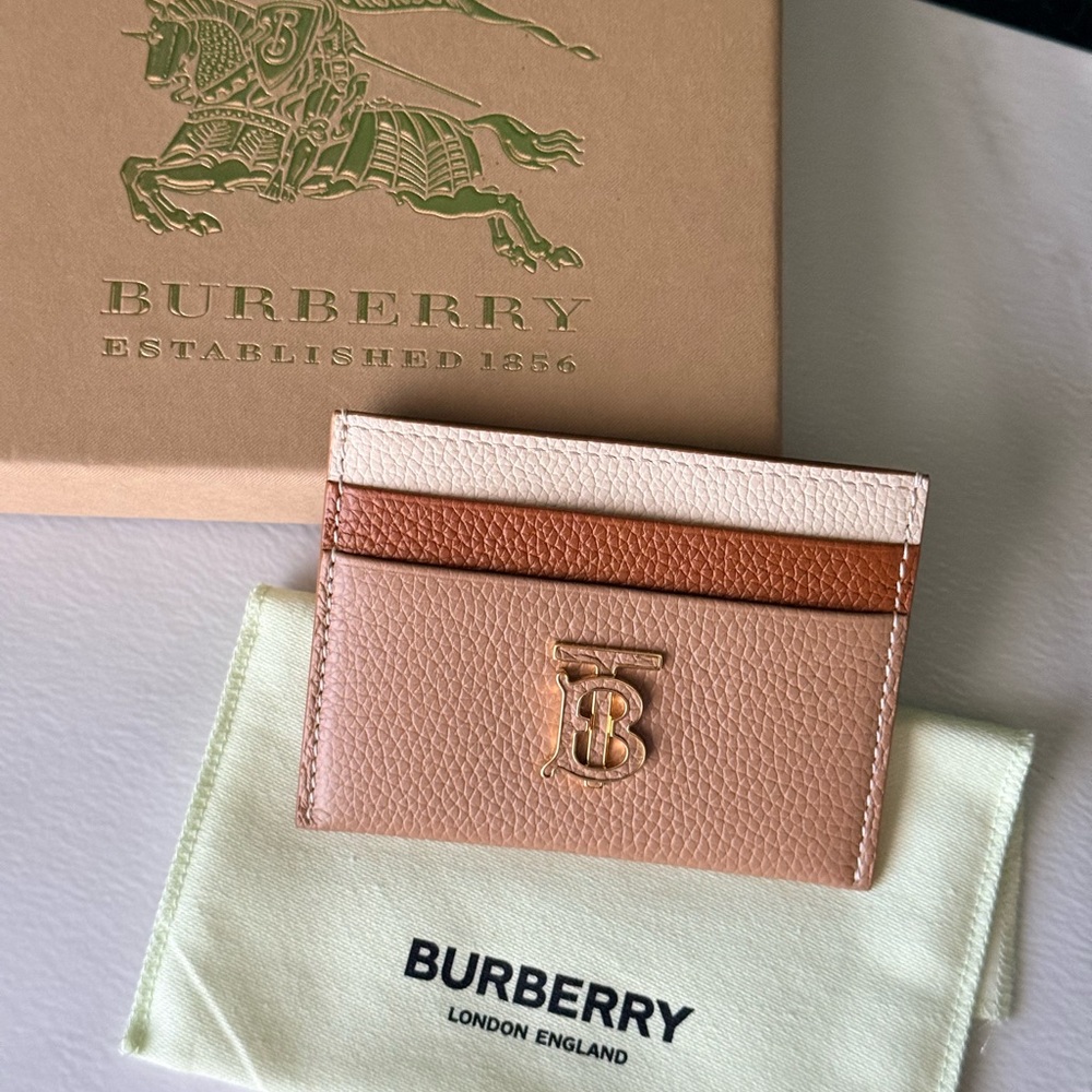 Burberry TB Logo Tricolor Leather Card Holder - Authentic Like New
